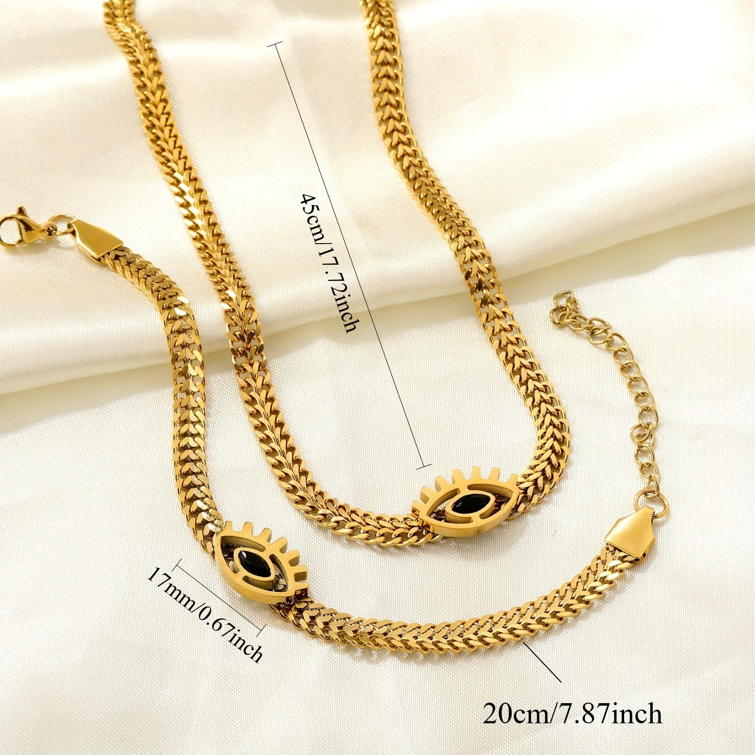 or WholeSet Compatible with Demon Eye 18k Gold Plated Stainless Steel Gothic Accessory  Demon Eye GemCharms Edgy Punk Style Matching Necklace  Bracelet for Parties Festivals YearRound Wear  Durable  Versatile